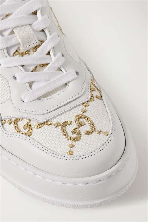 GUCCI Leather and metallic embroidered canvas platform 